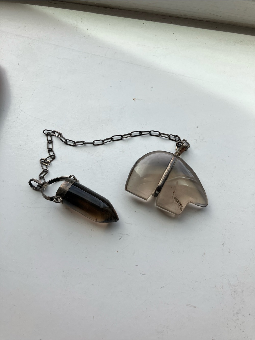 GrandMother Bear Smoky Quartz Pendulum and Gua Sha Stone Set - Smoky Brown